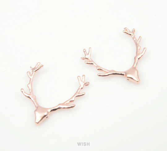 Reindeer Antler Pendants in Matte Rose Gold, Antler Charm / MMRG-178-P
