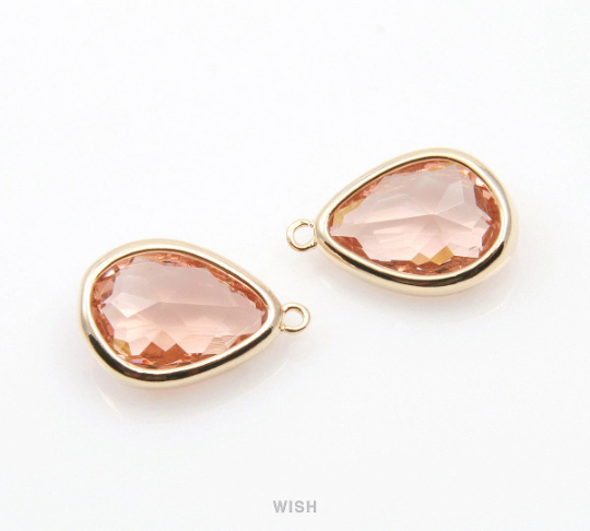Peach Drop Charm in Gold, Champagne Drop Framed Pendant / SPCG-112-P