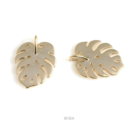 Large Monstera Leaf Pendants in Gold, Monstera Leaf Charm / MG-556-P