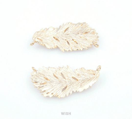 Feather Connectors in Matte Gold, Feather Charms / MMG-125-P (1piece)