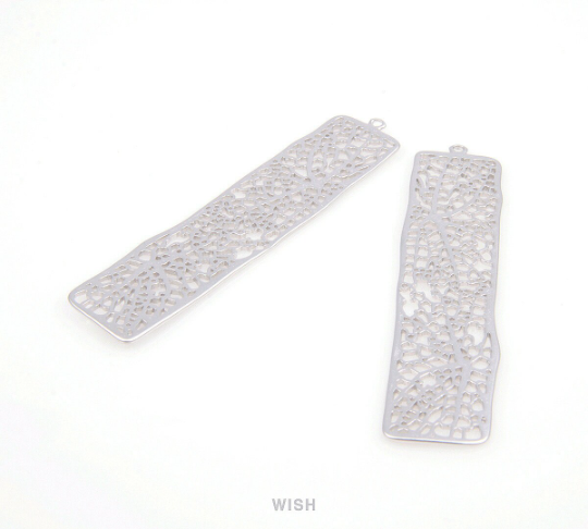 Mesh Bar Pendants in Matte Rhodium, Rectangle Net Charms / MMRH-054-P (Large)