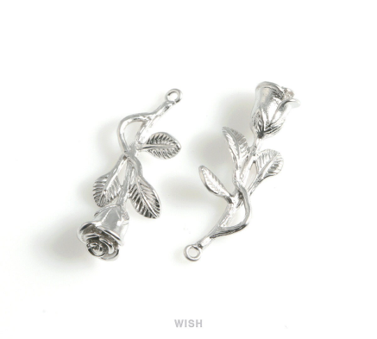 Rose Flower Pendant in Matte Rhodium, Rose Flower Charm / MMRH-455-P