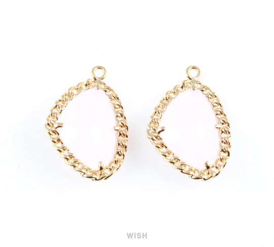 Rose Quartz Triangle Shape Pendants in Gold, Framed Triangle Charms / GRQG-034-P