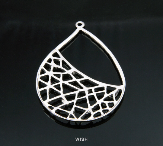 Leaves in Teardrop Pendants in Matte Rhodium, Net Teardrop Charms / MMRH-163-C