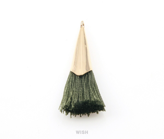 Olive Thread Tassel with Cone Cap in Gold / TOVG-005-T