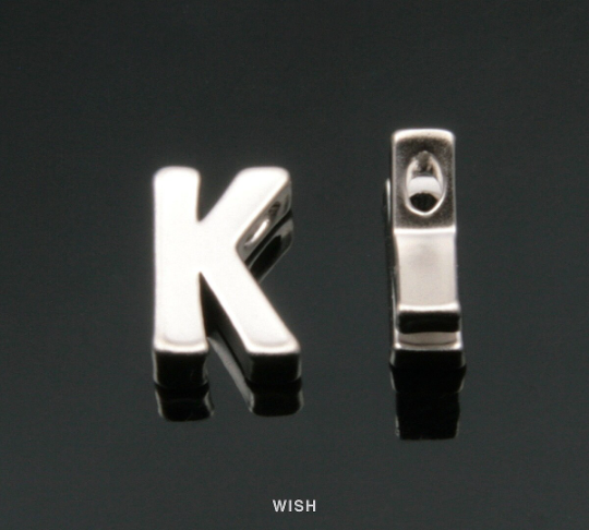 Upper Case Letter "K" in Matte Rhodium, Capital Letter "K" / MMRH-001-B (K)