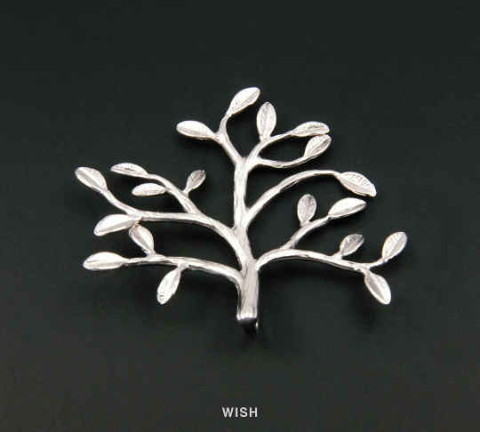 Leaves and Branch Pendants in Matte Rhodium, Branch Tree Charms / MMRH-110-P