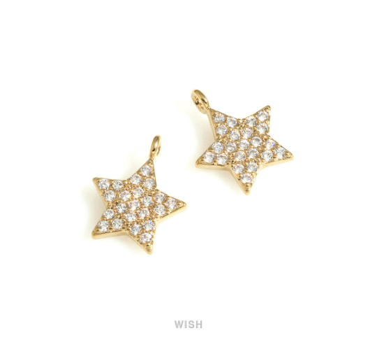 Star Cubic Zirconia Charms in Gold, Star Pendants with 22 Rhinestones / MG-722-P