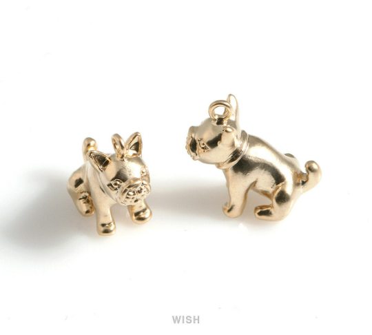 French Bulldog Pendants in Matte Gold, Bulldog Charm/ MMG-565-P