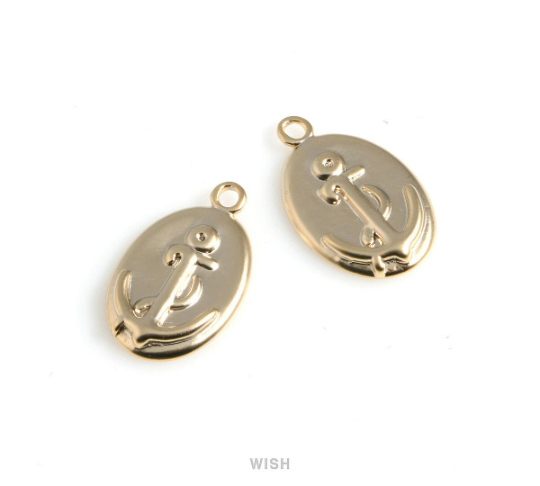 Anchor on Oval Pendants in Matt Gold, Anchor on Oval Charm / MMG-529-P