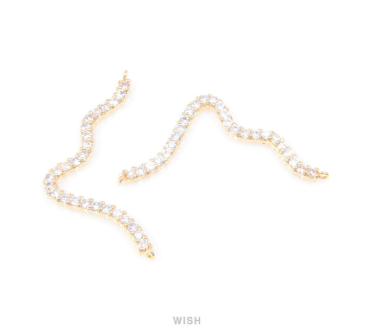 Cubic Zirconia Wave Necklace Pendants in Gold, Cubic Zirconia Necklace Charms / CG-026-P (1 piece)