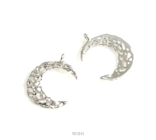 Mesh Crescent Pendants in Matte Rhodium, Large Crescent Charms / MMRH-704-P
