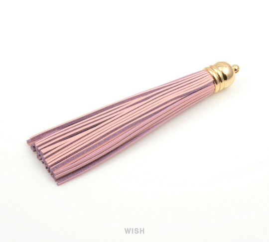Pink Leather Tassel with Bell Cap in Gold, Pink Cowhide Tassel / LPKG-006-T (1 piece)