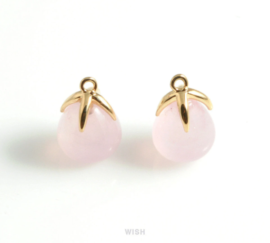 Rose Quartz Teardrop Gemstone Charm in Gold, Rose Quartz Gemstone Pendant / SRQG-105-P