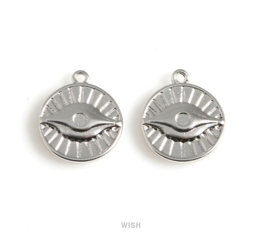 Evil Eye Disc in Matte Rhodium, Evil Eye Coin Charm / MMRH-520-P