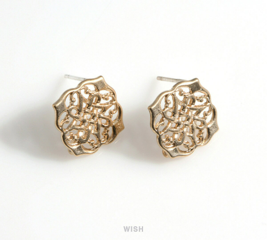 Unique Patterned Stud Earrings in Matt Gold, Oriental Patterned Ear Studs, Strip Woven Stud Earrings /  MMG-605-E