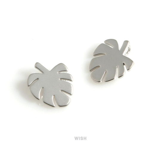 Monstera Leaf Pendants in Matte Rhodium, Monstera Leaf Charm / MMRH-574-P