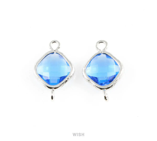 Cobalt Blue Rhombus Glass Connector in Rhodium, Framed Rhombus Connector /GCTRH-021-P