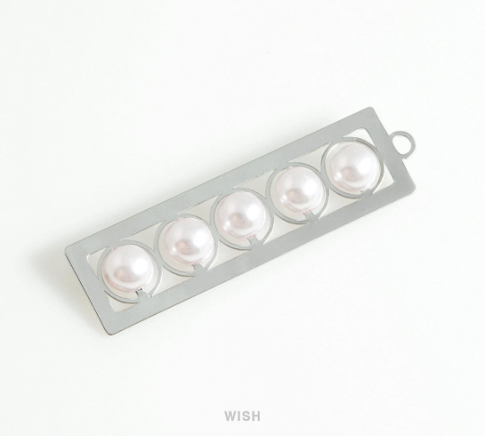 Five Pearl Bar Pendant in Rhodium, Quintuple Pearl Bar / MRH-442-P