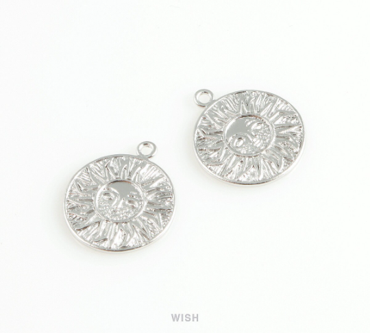 Sun Disc Pendants in Matte Rhodium, Sun Charm / MMRH-403-P