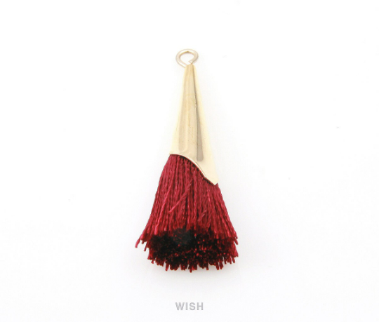 Red Thread Tassel with Cone Cap in Gold  / TRDG-005-T