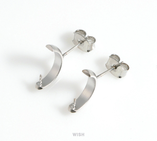 Semicircle Stud Earrings in Matte Rhodium, Semicircle Ear Studs / MMRH-551-E