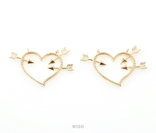 Cupid Hearts Pendants in Gold, Heart and Arrow Necklace Charm /MG-005-P