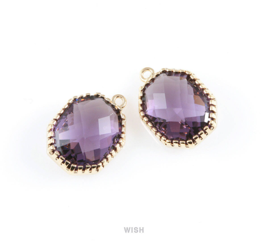 Amethyst Octagon Glass Connector in Gold, Framed Octagon Connector / GTZG-024-P