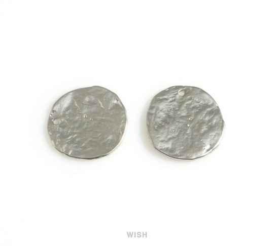 Hammered Circle Charm in Matte Rhodium, Hammered Disc Pendant / MMRH-677-P