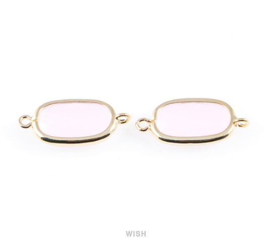 Rose Quartz Oval Glass Connector in Gold, Framed Oval Connector / GRQG-035-C