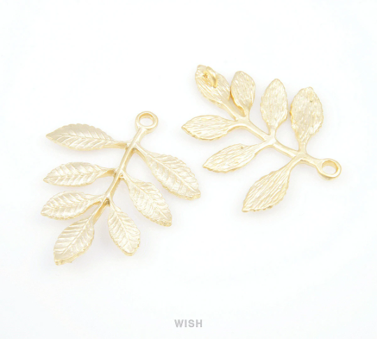 Seven Leaves Branch Connectors in Matte Gold, Branch Charms / MMG-089-C