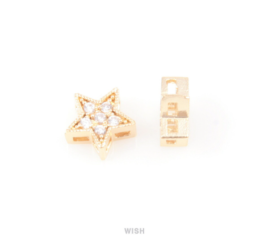 Round Cubic Zirconia Stars in Gold, Round Shape Cubic Zirconia Star Charms / CG-013-P