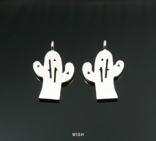 Cactus Pendant in Matte Rhodium, Cactus Charm /MMRH-284-P