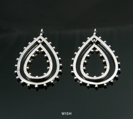 Double Drop Pendants in Rhodium, Stud Drop Dangle Charms/ MRH-319-P