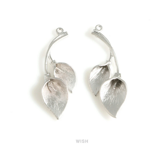 Double Lily Pendants in Matte Rhodium, Lily Petal Charms / MMRH-658-P