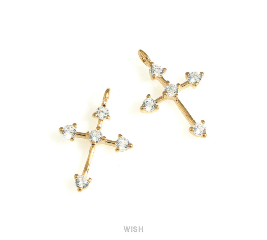 The Southern Cross and Cubic Zirconia Charms in Gold, The Cross Pendants with 5 Rhinestones/ MG-724-P