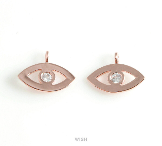 Cubic Zirconia Evil Eye Pendants in Rose Gold, CZ Evil Eye Charm  / CRG-066-P