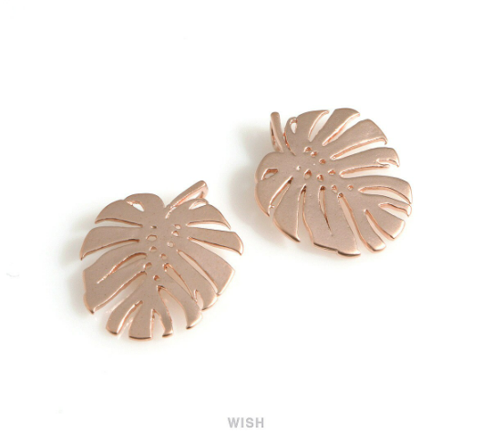 Monstera Pendants in Matte Rose Gold, Monstera Leaf Charm/ MMRG-017-P