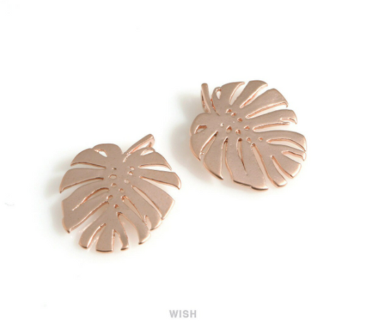 Monstera Pendants in Matte Rose Gold, Monstera Leaf Charm / MMRG-017-P