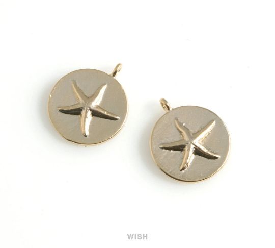 Starfish Disc in Matte Gold, Starfish in Coin Charm / MMG-463-P
