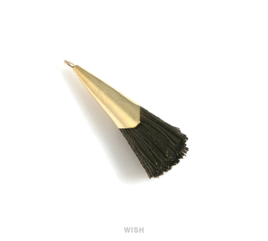 Dark Khaki Thread Tassel with Cone Cap in Gold, Khaki Cotton Thread Tassel / TOVG-005-T