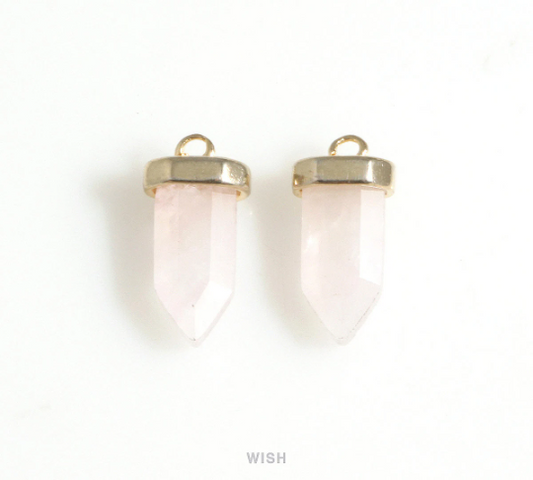 Rose Quartz Point Gemstone Charm in Gold, Rose Quartz Point Gemstone Pendant / SRQG-106-P