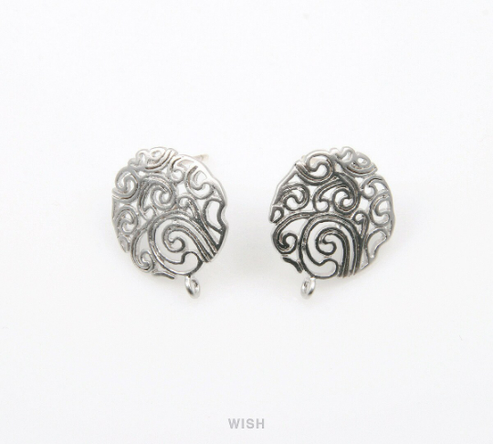 Paisley Stud Earrings in Matte Rhodium, Round Paisley Earrings