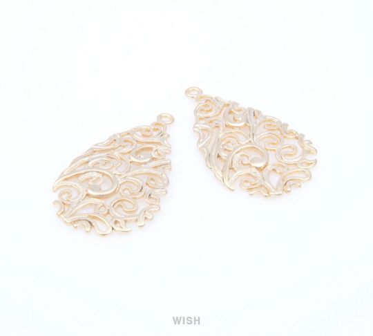 Paisley Teardrop Pendants in Matte Rhodium, Teardrop Charms / MMRH-060-P