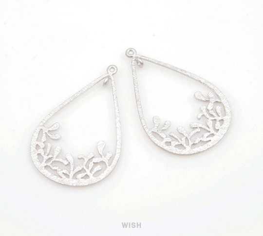 Buds in Teardrop Pendants in Matte Rhodium, Teardrop Charms / MMRH-088-P