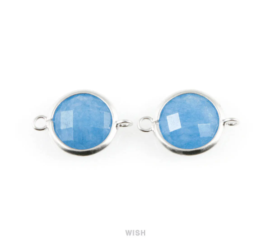 Montana Blue Faceted Stone Charms in Matte Rhodium, Framed Round Connectors / SMBMRH-028-C