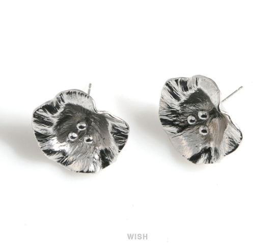 Morning Glory Flower Stud Earrings in Matte Rhodium, Flower Stud Ear Post / MMRH-159-E