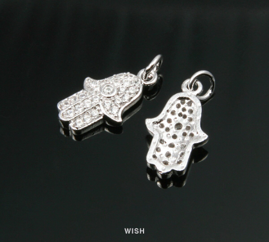 Silver Hamsa Pendant with 26 Cubic Zirconia, Cubic Zirconia in Hamsa / CRH-053-P