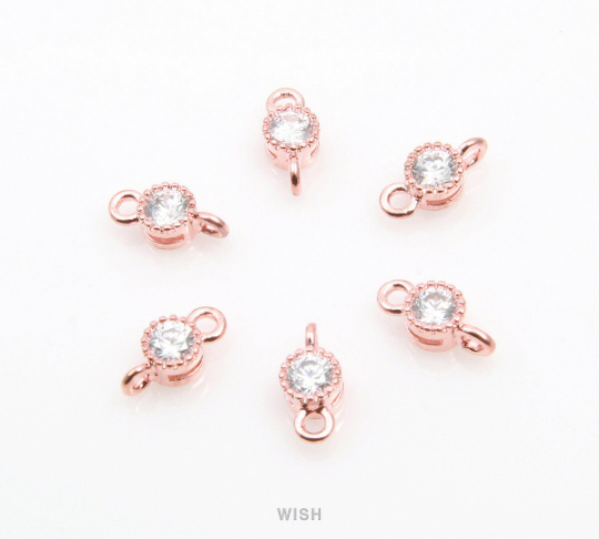 Round Cubic Zirconia Connector in Rose Gold, Round Shape Cubic Zirconia / CRG-047-P
