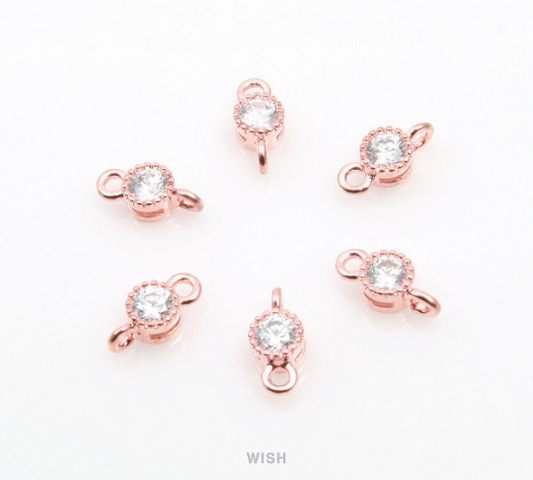 Round Cubic Zirconia Connector in Rose Gold, Round Shape Cubic Zirconia / CRG-047-P